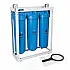 Sistem de filtrare cu 3 carcase Aquafilter Big Blue 20 TRIPLE, conexiune 1 inch alama, 3 stadii filtrare mecanica, cadru metalic, 2 manometre intrare-iesire, debit 50 litri/min