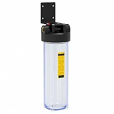 Carcasa filtru Big Blue transparenta FILTRO BIG CLEAR 20, conexiune 1 inch alama, supapa eliberare presiune, cartus 4.5x20 inch, suport metalic inclus, debit 50 litri/min