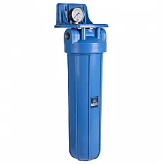 Carcasa filtru apa Big Blue 20 inch Aquafilter FH20B1-B-WB, racord alama 1 inch, cu manometru si supapa de aerisire, presiune 2-6 bar, suport inclus