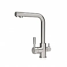 Baterie bucatarie cu 3 cai Premier Tall Satin, finisaj satinat inox, pipa pivotanta 360°, dubla comanda, cartus ceramic, montare pe blat, apa rece, calda si filtrata