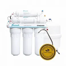 Sistem de filtrare apa prin osmoza inversa Ecosoft Standard 6M, 6 stadii de filtrare, membrana 50 GPD 0.0001 microni, cu remineralizare si bazin de stocare inclus