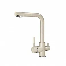 Baterie bucatarie cu 3 cai Premier Tall Granit, pipa pivotanta 360°, finisaj bej granit mat, cartus ceramic, alimentare apa rece, calda si filtrata