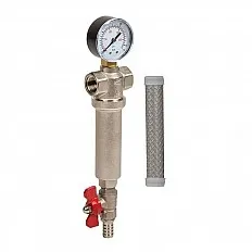 Filtru cu purjare Aquafilter AF-SED-100M, sita inox 100 microni, corp alama, filet 1 toll, manometru inclus