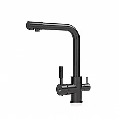 Baterie bucatarie cu 3 cai Premier Tall Black, pipa pivotanta 360°, cartus ceramic, negru, montare pe blat pentru apa rece, calda si filtrata