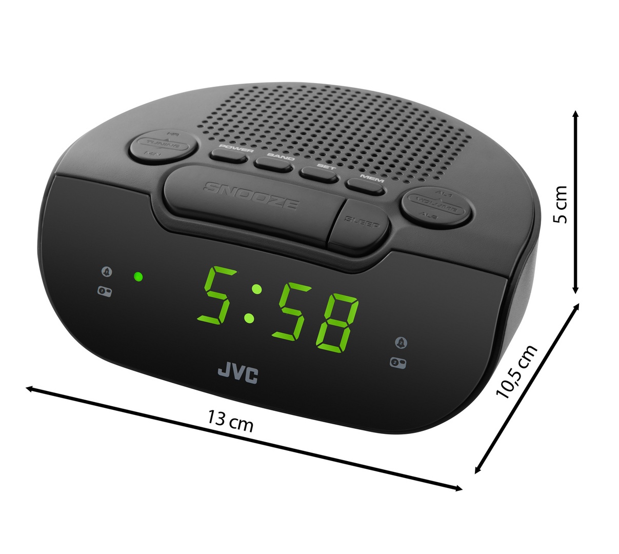 Radio cu ceas si alarma JVC RA-E211B, proiectie ora, tuner digital FM/AM, setare luminozitate, negru