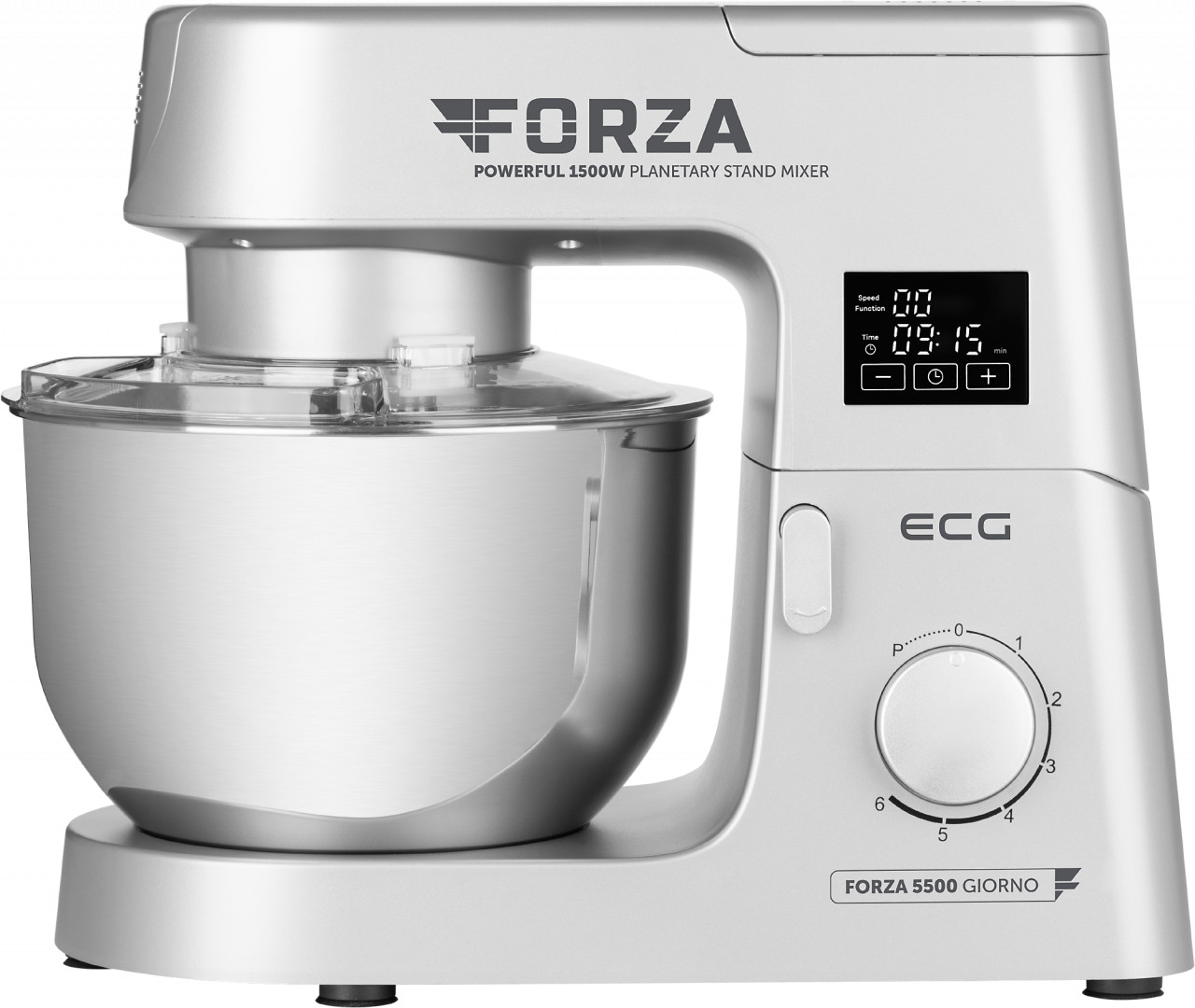 Robot de bucatarie ECG FORZA 5500 Giorno Argento, 1500 W, 6,5 litri, LCD, sistem de amestecare planetar