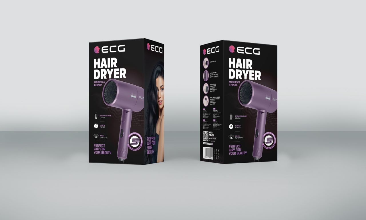 Uscator de par cu ionizare ECG Modifica Chiara, 1600 W, 2 niveluri de temperatura, concentrator, violet