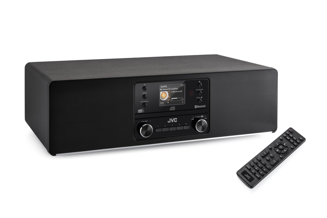 Radio cu CD JVC RD-E664B-DAB, 2x2.5W RMS, Bluetooth, USB, afisaj LCD, ceas, telecomanda, negru