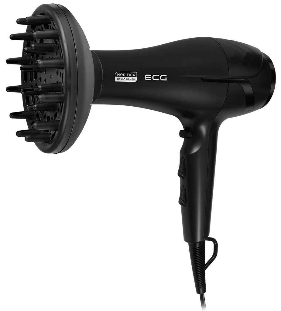Uscator de par cu ionizare ECG Modifica Nera Grande+, 2200 W, 2 viteze, 3 niveluri de temperatura, difuzor, negru