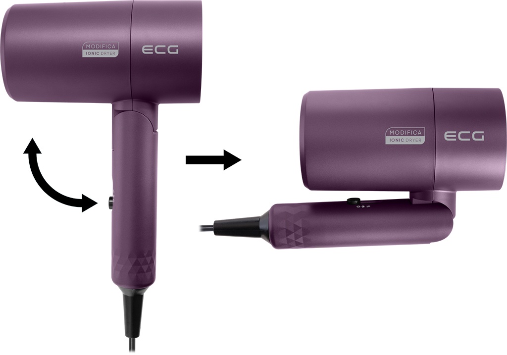 Uscator de par cu ionizare ECG Modifica Chiara, 1600 W, 2 niveluri de temperatura, concentrator, violet