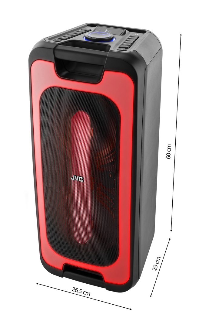 Boxa portabila JVC XS-E423B, 24 W, Bluetooth, IPX5, iluminare cu LED-uri, negru