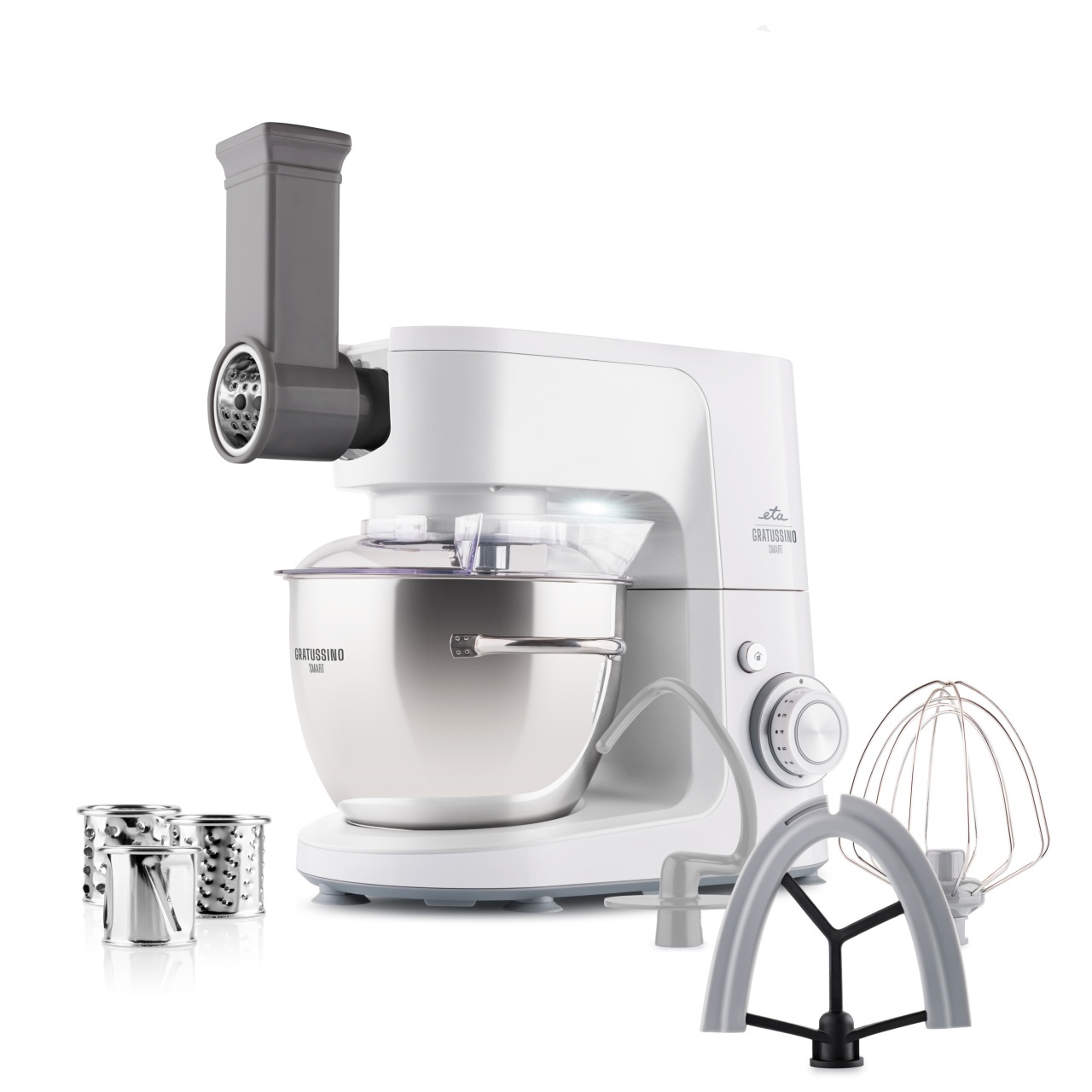 Robot de bucatarie ETA Gratussino III Smart 3023 90000, 1200 W, 4.5 litri, roti dintate metalice, gri/alb