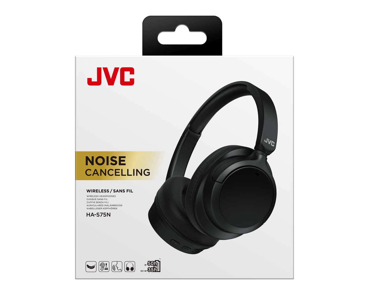Casti Premium On Ear JVC HA-S95N-B-U, Wireless, Bluetooth, Hybrid Noise cancelling, Autonomie pana la 35 ore, Microfon, Negru