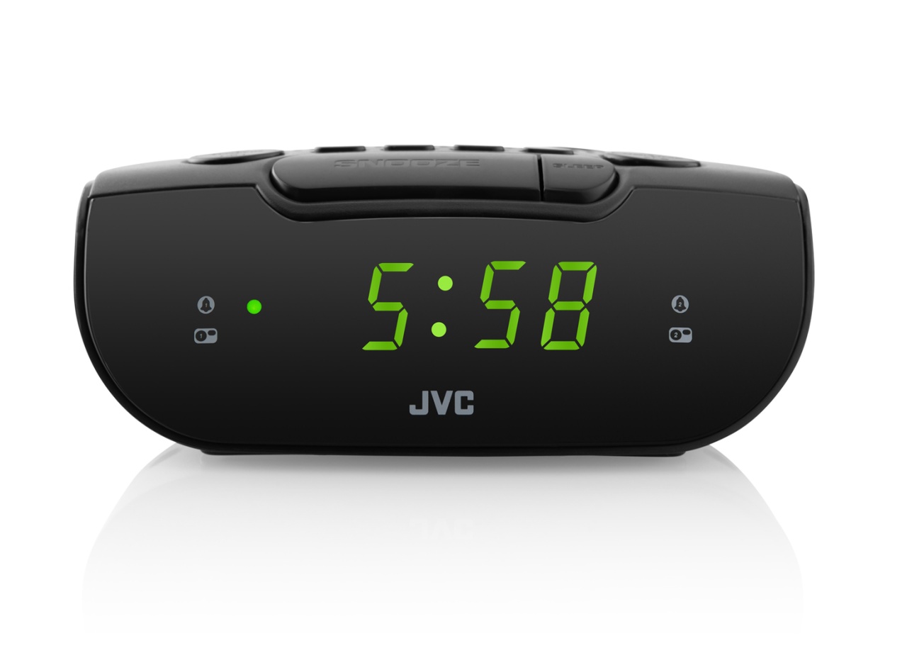 Radio cu ceas si alarma JVC RA-E211B, proiectie ora, tuner digital FM/AM, setare luminozitate, negru
