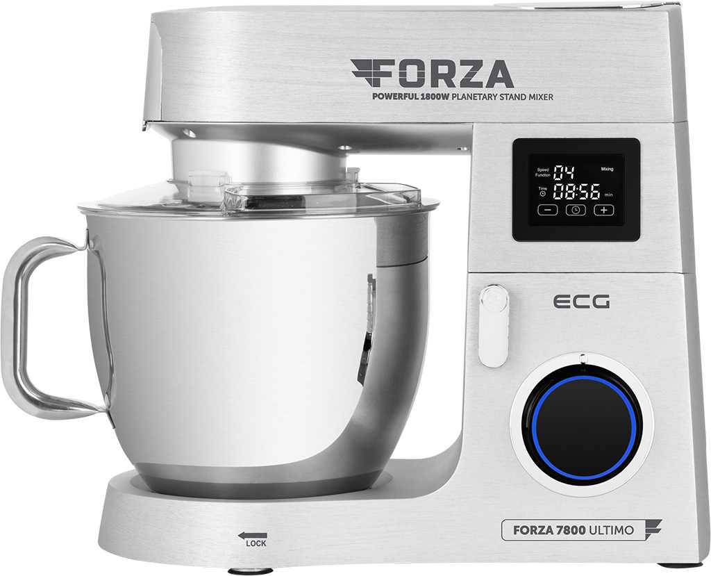 Robot de bucatarie ECG FORZA 7800 Ultimo Argento, 1800 W, 8 litri, LCD, sistem de amestecare planetar