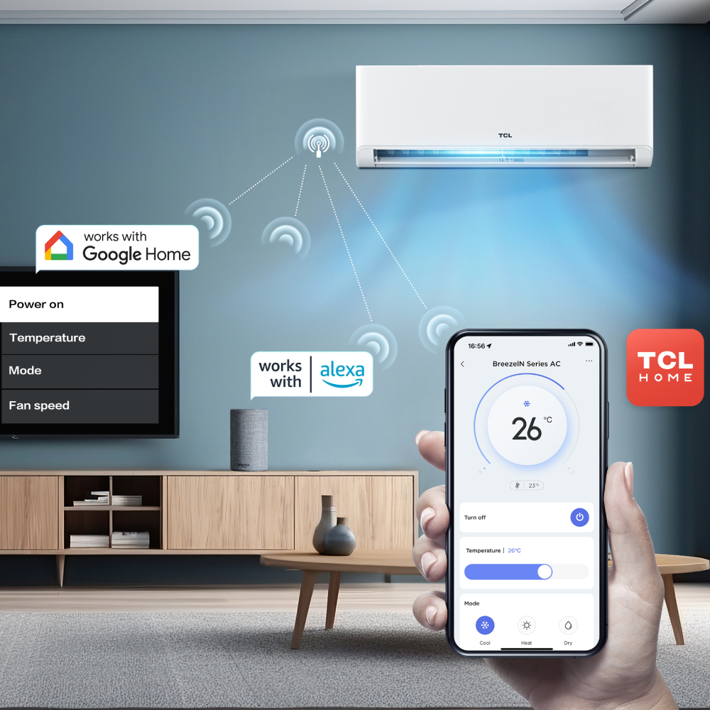 Aparat de aer conditionat TCL BreezeIN Ultra 24000 BTU, A+++, AI Energy Saving, Purificare avansata cu Ioni Bipolari si lumina UVC, Gentle Breeze, WiFi, Optimizat pentru Incalzire, Mod Hotel (TAC-24CHSD/TPH22V3A)