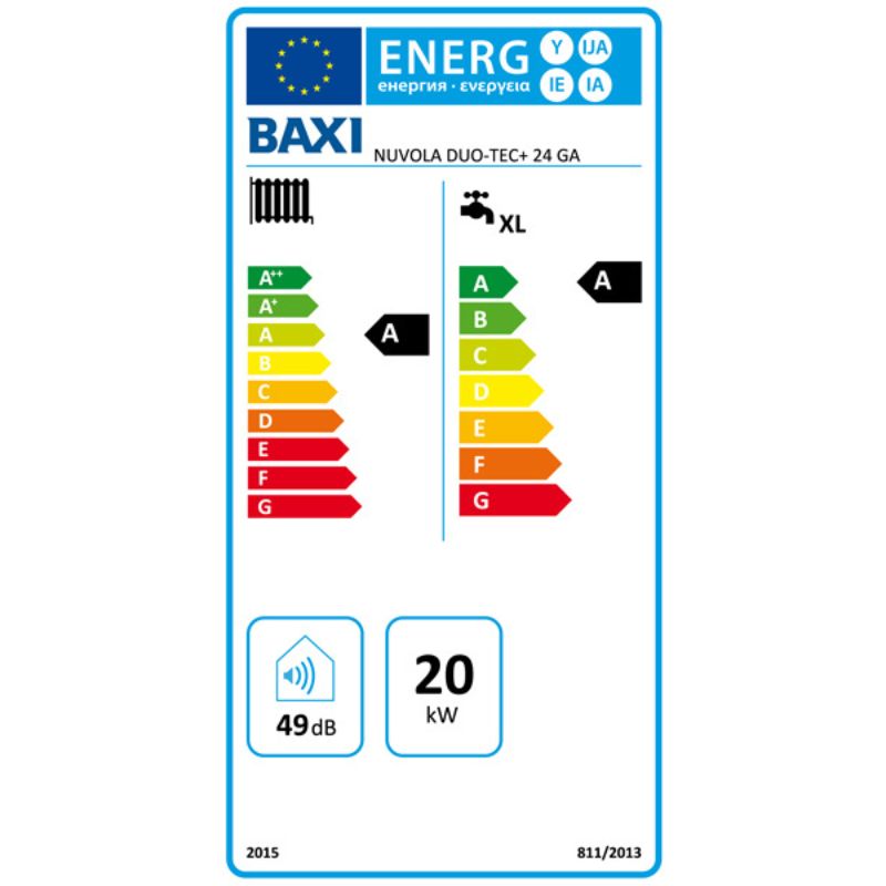Centrala termica pe gaz in condensare Baxi Nuvola Duo-Tec+ 24 GA - 24 kw, boiler incorporat 40l, kit evacuare inclus. 3 ani garantie (7219554)