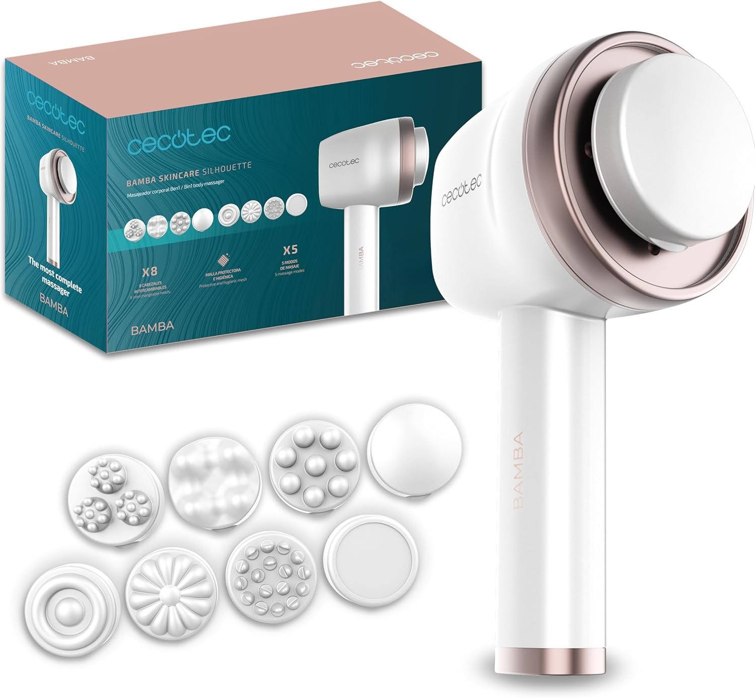 Aparat de masaj profesional corporal anticelulitic Cecotec SkinCare Push, 8 capete de masaj, 5 moduri, 6 niveluri de intensitate (04449)