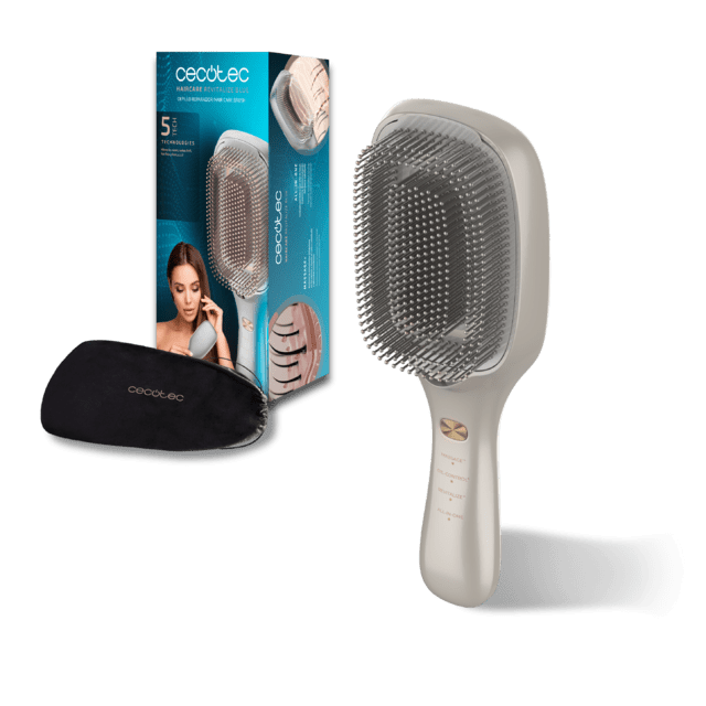 Perie Cecotec HairCare Revitalize Champagne, revitalizare si reparare par, 5 tehnologii: vibratii, ioni negativi, microcurenti EMS, laser de putere redusa (LLLT), lumina LED rosie si albastra (A01_EU01 _100152)