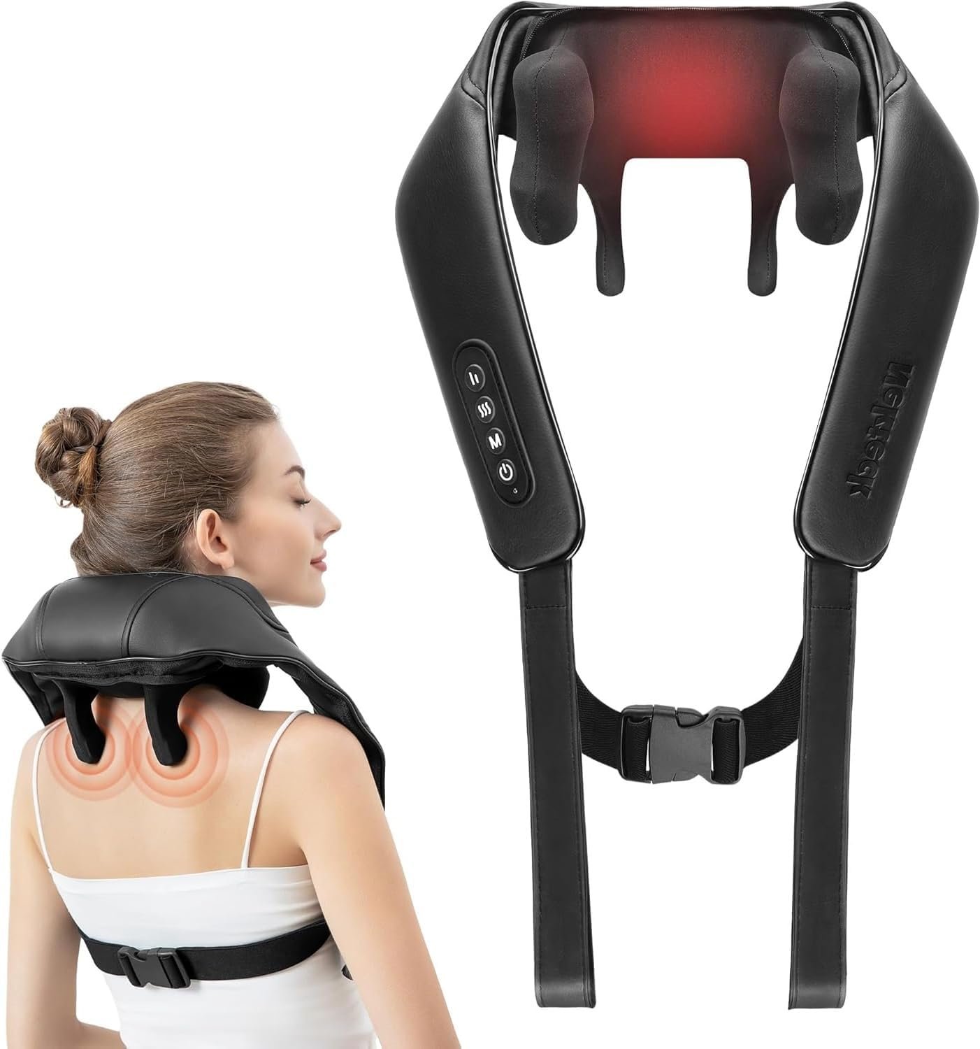 Aparat de masaj umeri, Nekteck A01-NM09, Acumulator 2600mAh, pentru spate, umeri, gat, picioare, masaj Shiatsu, incalzire (A01-NM09)