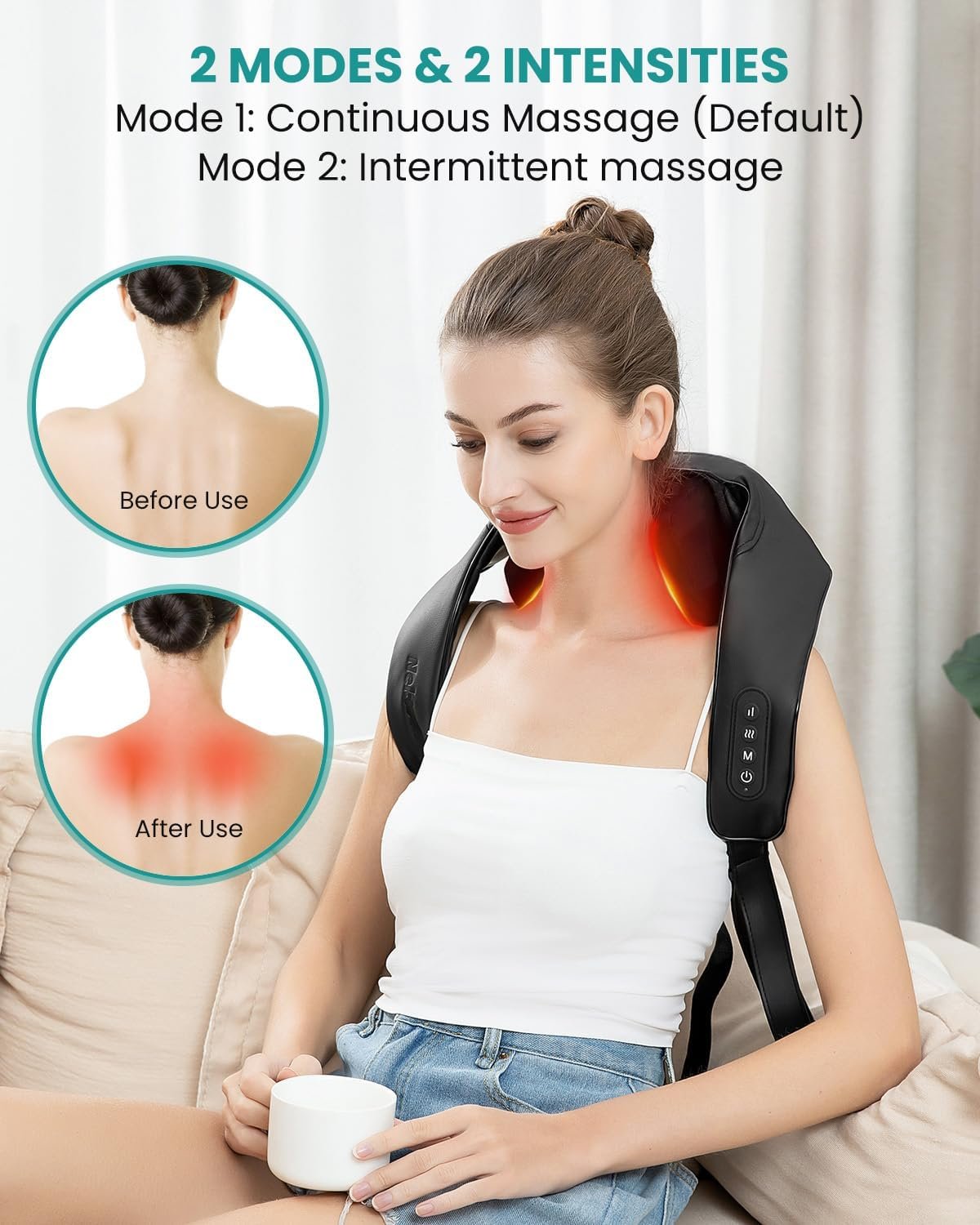 Aparat de masaj umeri, Nekteck A01-NM09, Acumulator 2600mAh, pentru spate, umeri, gat, picioare, masaj Shiatsu, incalzire (A01-NM09)