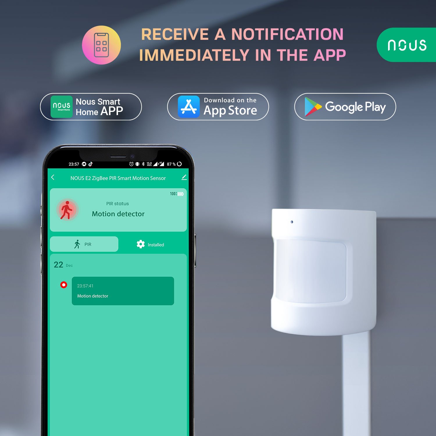 Senzor Smart de Miscare PIR NOUS E2, ZigBee (E2)