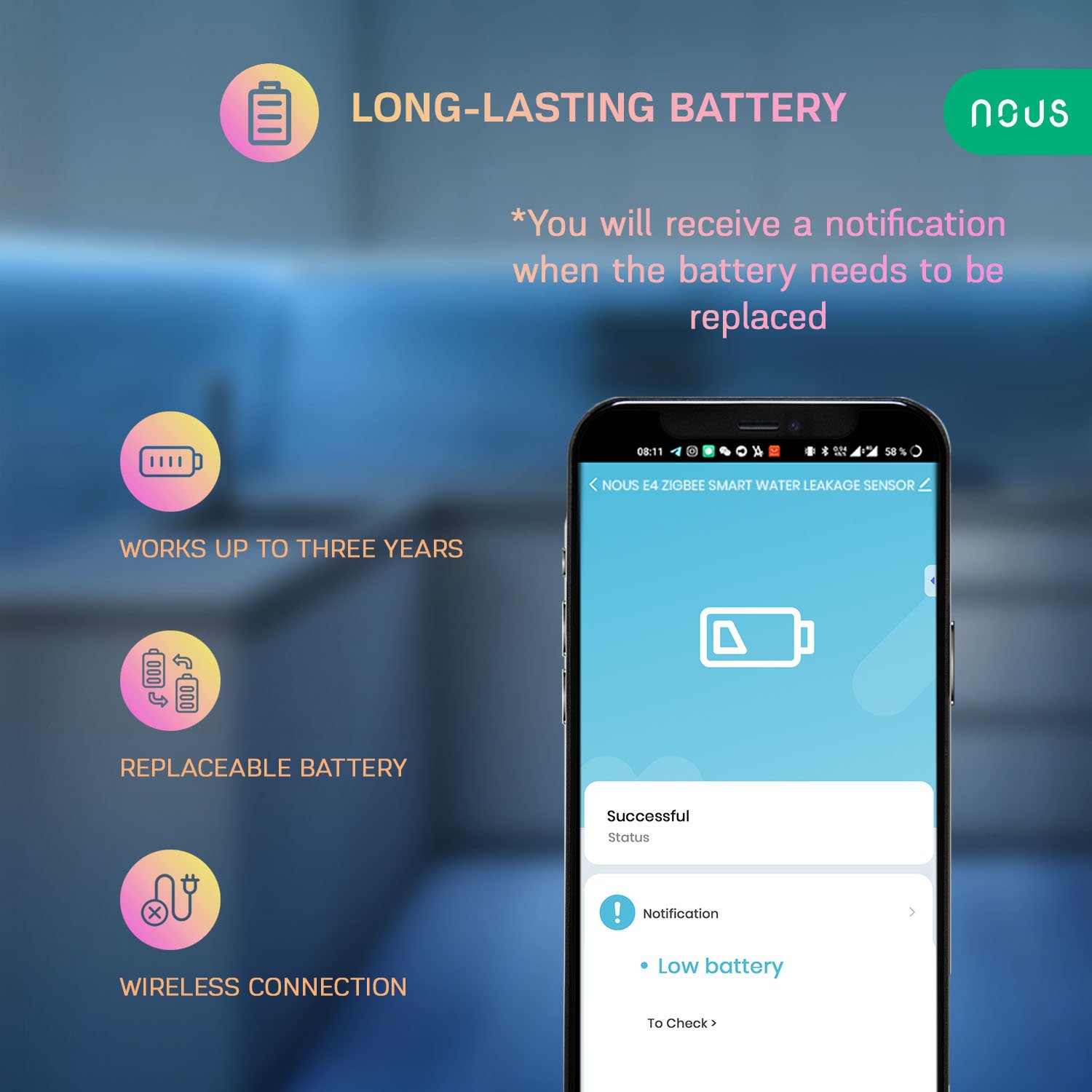 Senzor Smart detectie scurgeri de apa NOUS E4, ZigBee (E4)