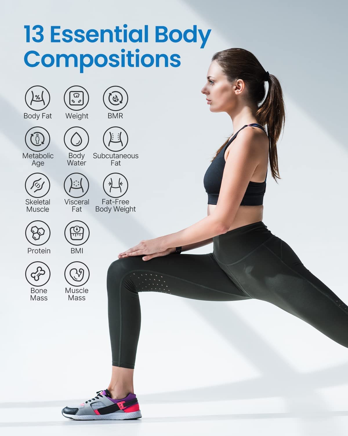 Cantar de baie Smart Renpho WBE28, Wifi, Bluetooth, Maxim 180Kg, 13 masuratori, BMI, Compatibil cu Samsung Health, Apple Health, Google Fit and Fitbit sync (PUK-ES-WBE28-BK)