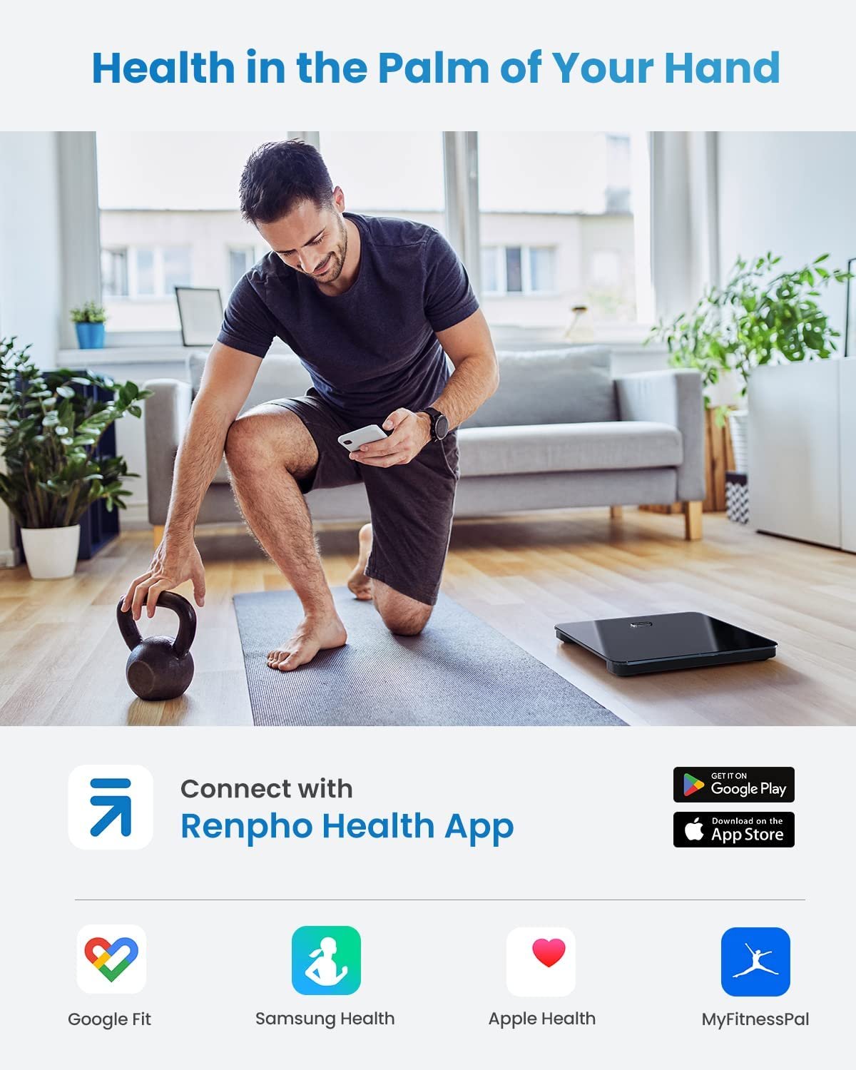 Cantar de baie Smart Renpho WBE28, Wifi, Bluetooth, Maxim 180Kg, 13 masuratori, BMI, Compatibil cu Samsung Health, Apple Health, Google Fit and Fitbit sync (PUK-ES-WBE28-BK)