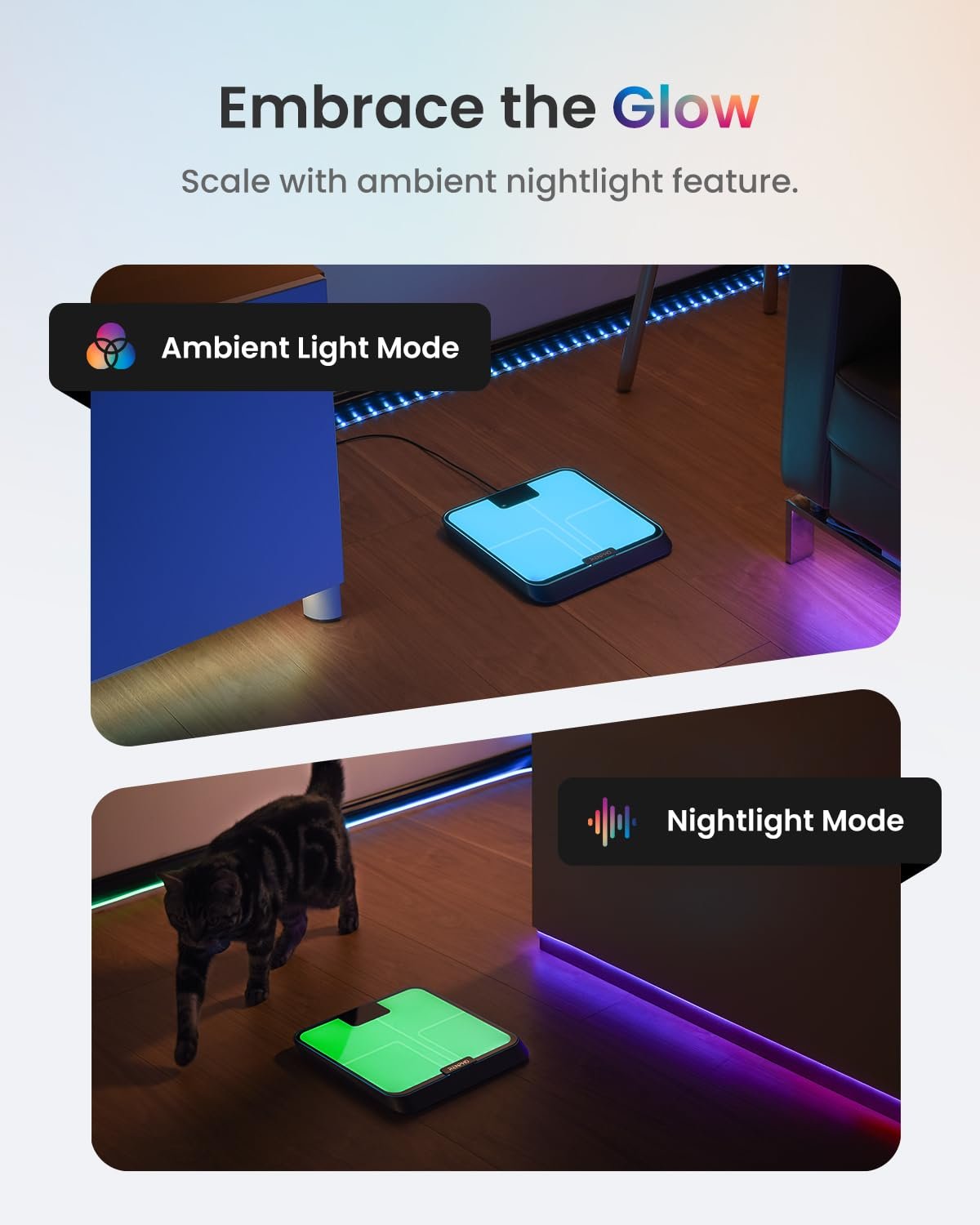 Cantar smart RENPHO R-A017 – Bluetooth, 13 masuratori corporale, LED display si lumini ambientale, cantar inteligent pentru corp 180 kg (R-A017)