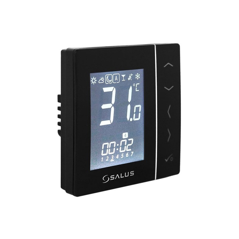 Termostat SALUS VS30B, cu fir, programabil, cu montaj in doza, negru. 5 ani garantie (VS30B)