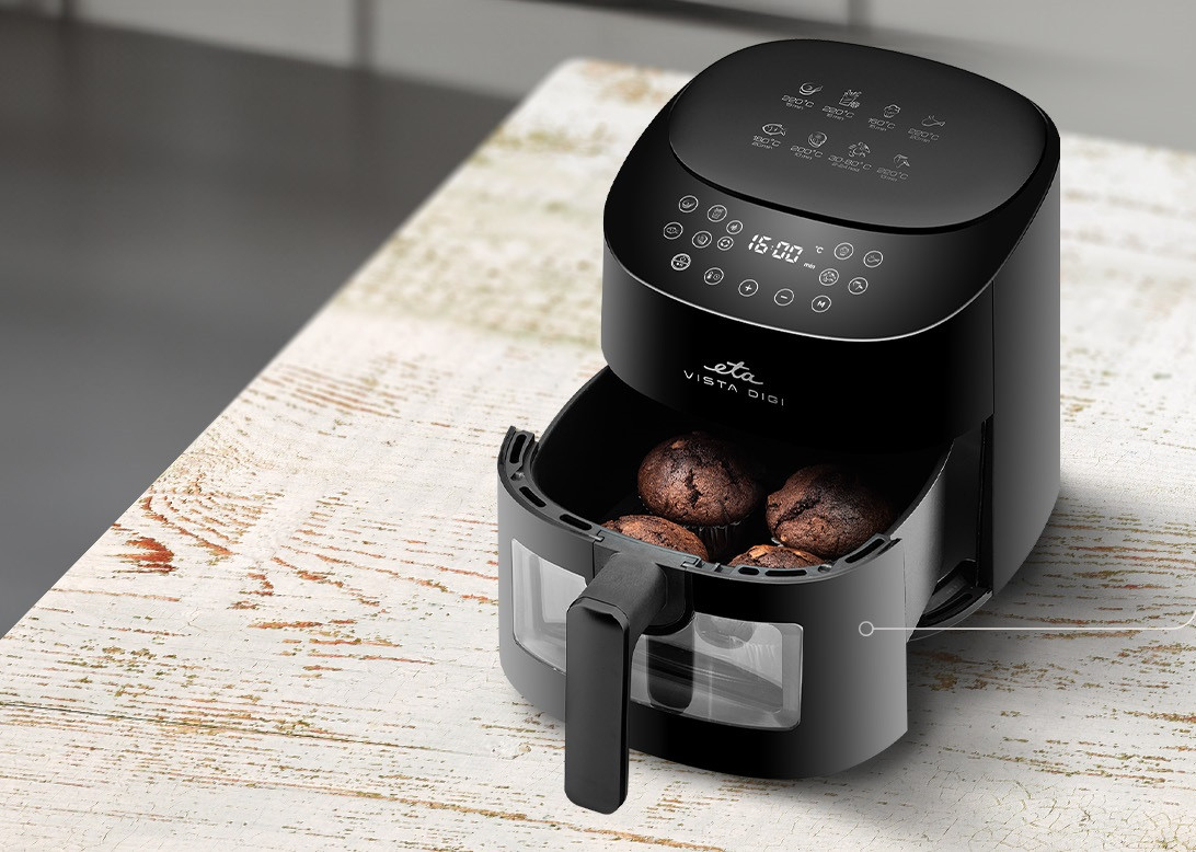 Friteuza cu aer cald ETA Vista Digi 1168 90000, 1300W, 4.3 litri, 8 programe, 40-220 °C, negru