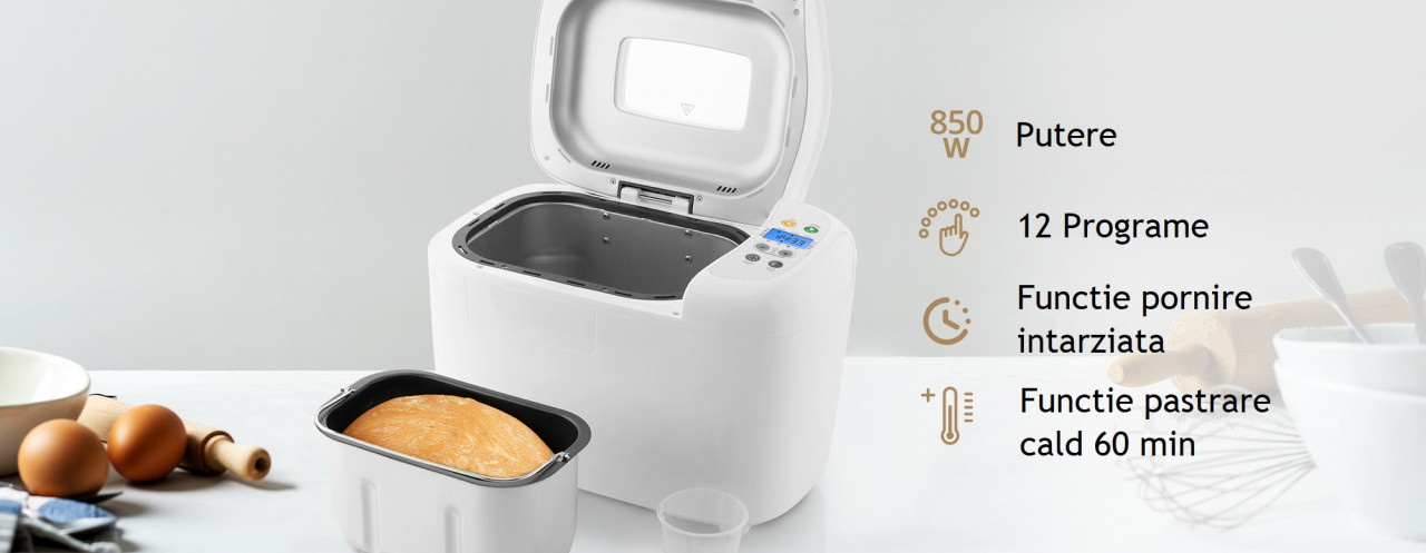 Masina de facut paine ETA 2149 Harmony II, 850W, 12 programe, capacitate 1,5 kg, alb