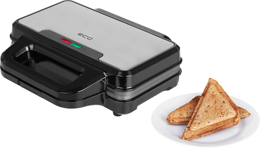 Sandwich maker ECG S 2120 Grande, 900 W, 4 sandvisuri triunghiulare, design din otel inoxidabil si plastic