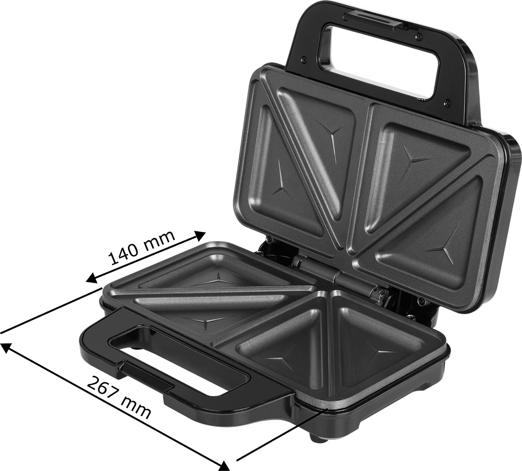 Sandwich maker ECG S 2120 Grande, 900 W, 4 sandvisuri triunghiulare, design din otel inoxidabil si plastic