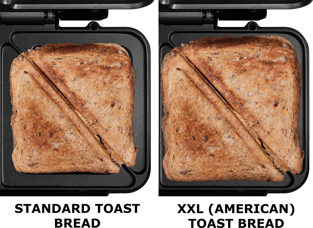 Sandwich maker ECG S 2120 Grande, 900 W, 4 sandvisuri triunghiulare, design din otel inoxidabil si plastic