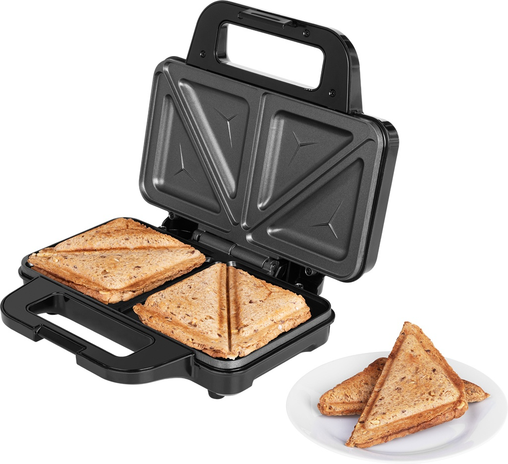 Sandwich maker ECG S 2120 Grande, 900 W, 4 sandvisuri triunghiulare, design din otel inoxidabil si plastic