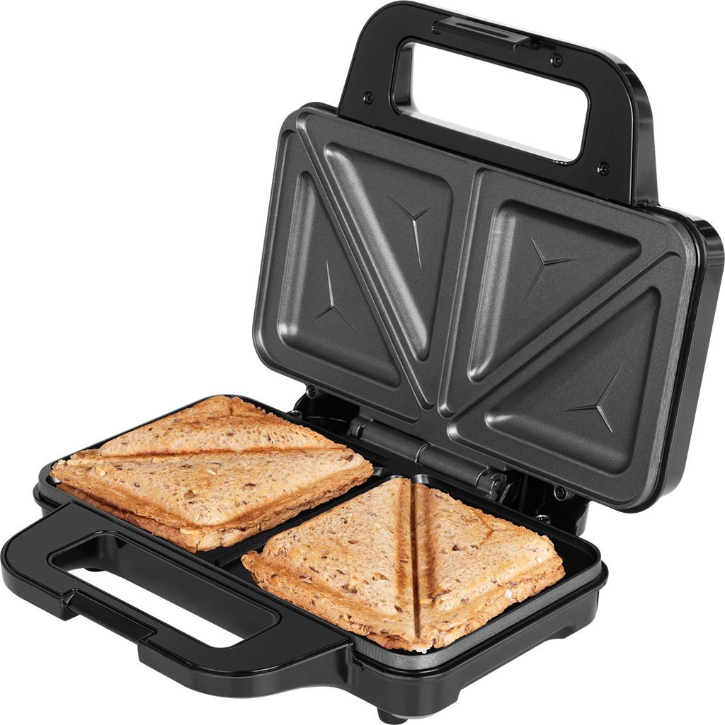 Sandwich maker ECG S 2120 Grande, 900 W, 4 sandvisuri triunghiulare, design din otel inoxidabil si plastic