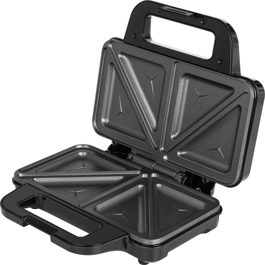 Sandwich maker ECG S 2120 Grande, 900 W, 4 sandvisuri triunghiulare, design din otel inoxidabil si plastic