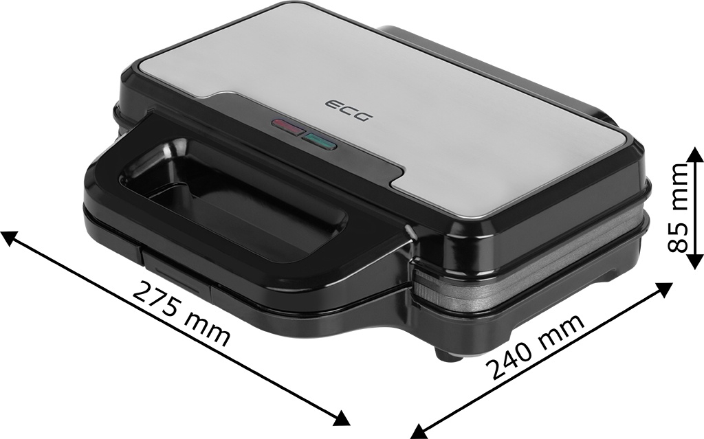 Sandwich maker ECG S 2120 Grande, 900 W, 4 sandvisuri triunghiulare, design din otel inoxidabil si plastic