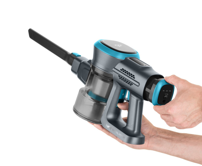 Aspirator vertical 2 in 1 ETA Fenix 1233 90000, baterie Li-Ion 25.2 V / 2200 mAh, recipient 0.6 l, gri cu albastru