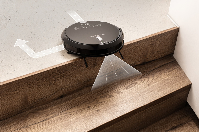 Robot aspirator cu mop ETA Aron 2512 90000, Wi-Fi, baterie Li-Ion 14.4 V, 300 ml, autoincarcare, navigare giroscopica, negru