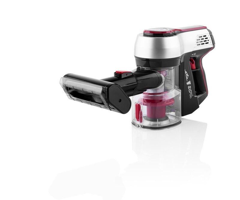 Aspirator vertical 2 in 1 fara fir ETA Elastic 2231, Li-ion 21.6 V, 0.45 l, tub flexibil, negru cu rosu