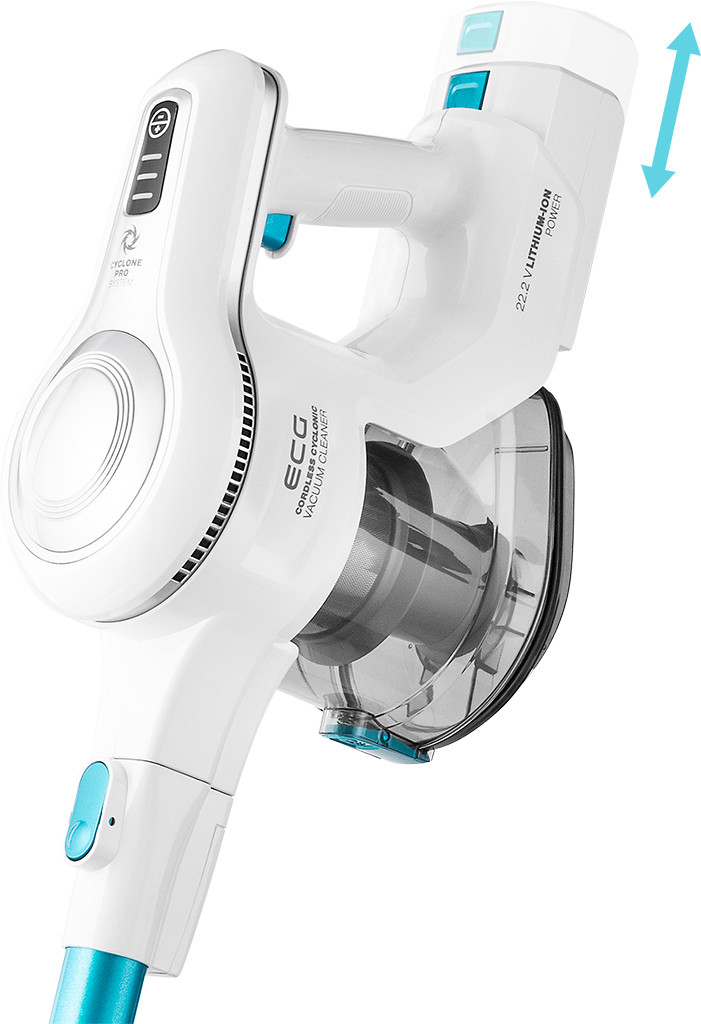Aspirator vertical portabil 2in1 ECG VT 3620 Jean, 130 W, baterie Li-Ion 22.2 V, recipient 1.2 L, alb cu albastru