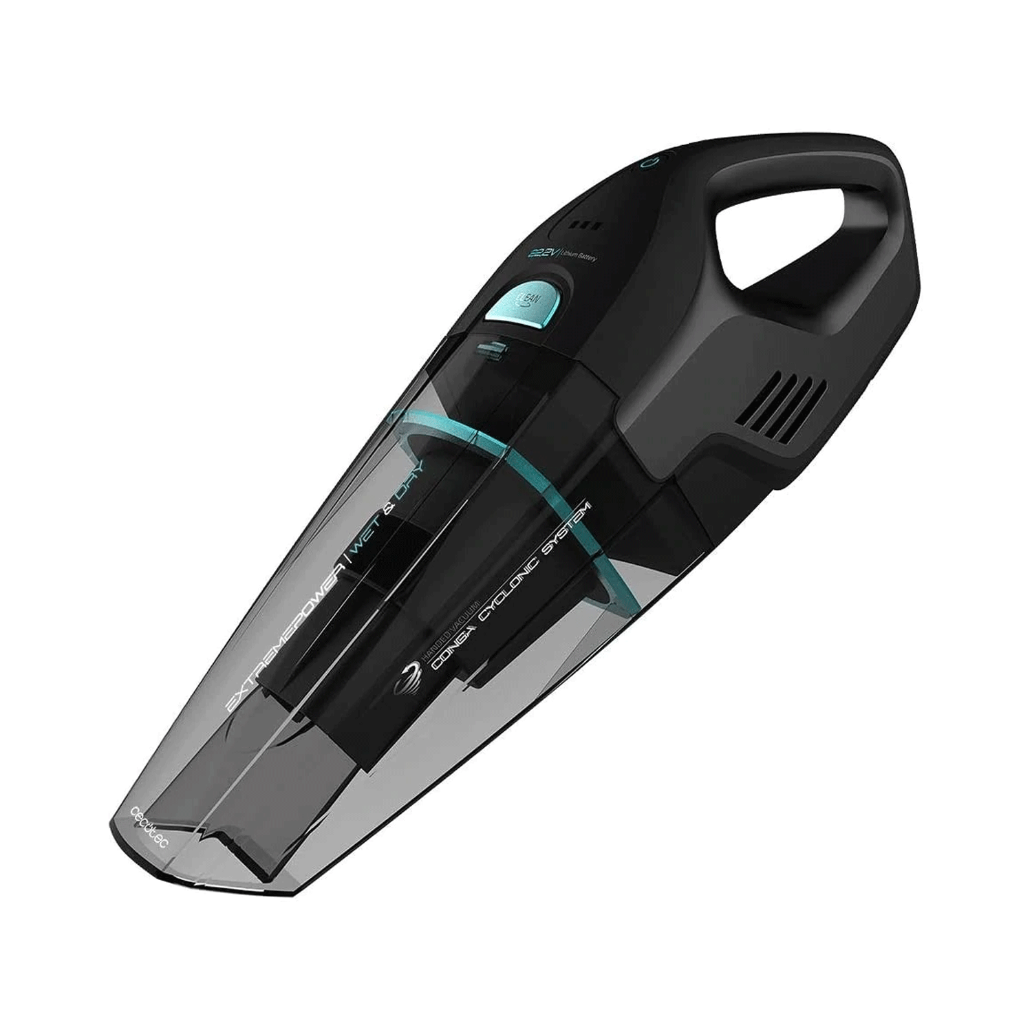 Aspirator de mana 2 in 1 Cecotec Conga Immortal ExtremeSuction, Volum 0,5 l, Tehnologie ExtremeSuction si Wet & Dry, Sistem ciclonic, Autonomie 25 de minute, Negru (05440)