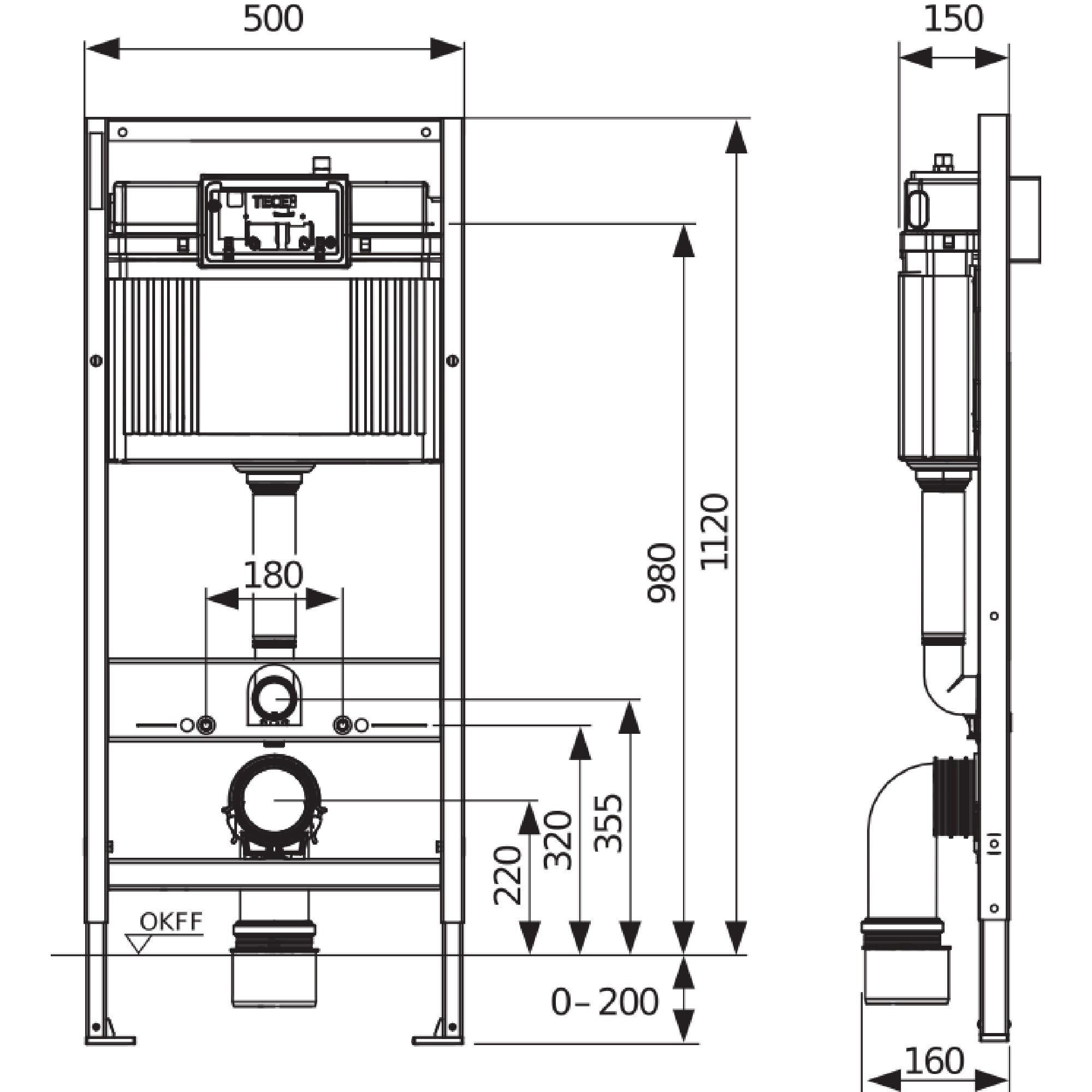 Modul WC TECEbase cu rezervor Base, compatibil cu toate clapetele, H 1120 mm (9400401)