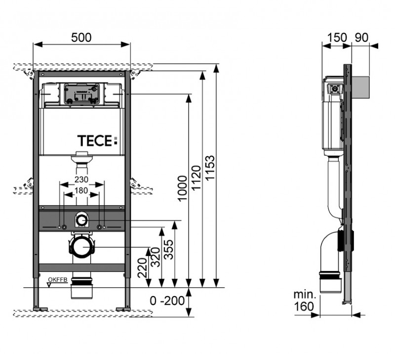 Modul WC TECEbase cu rezervor Base, incl. clapeta TECEbase crom lucios, izolatie si sist. fixare, H 1120mm (9400406)