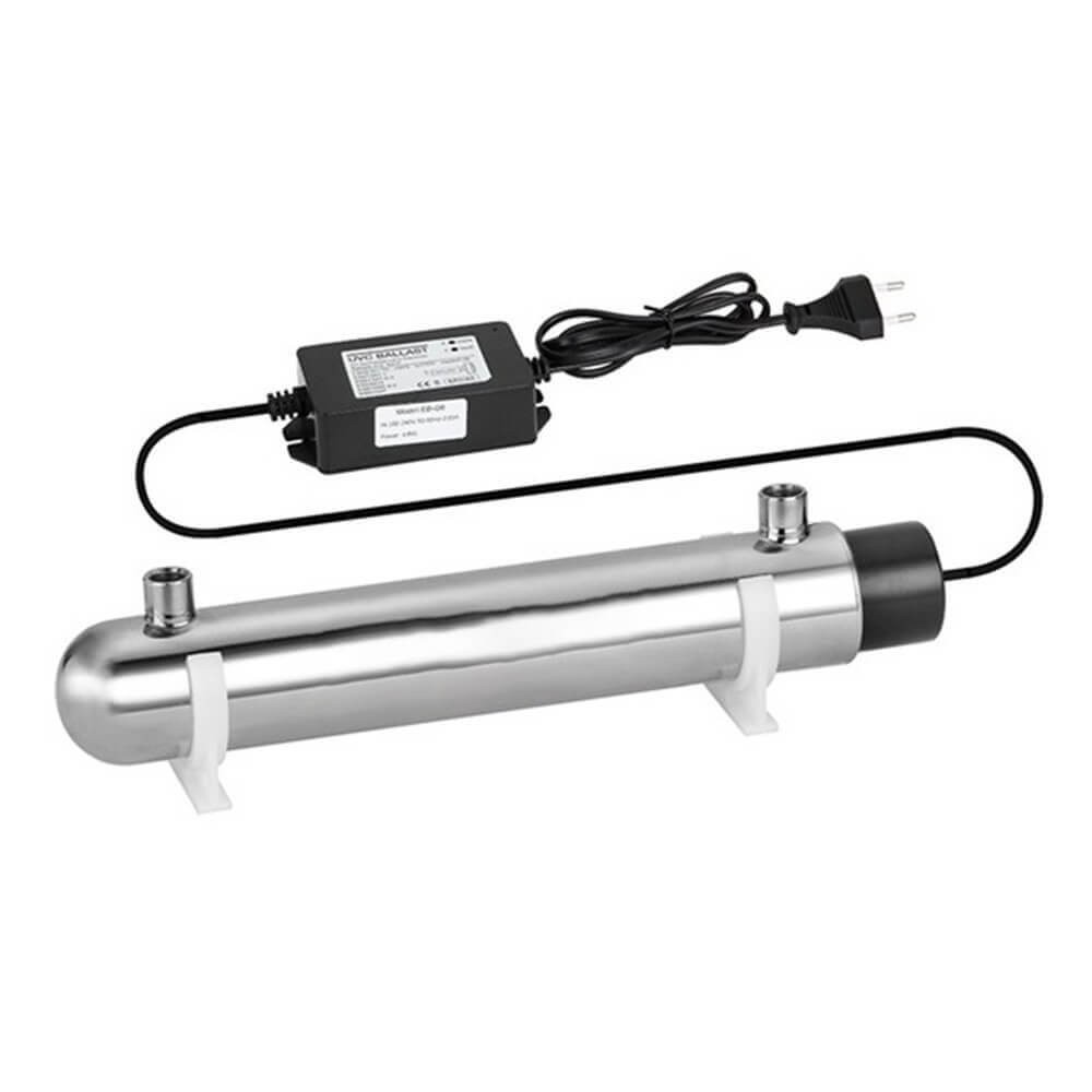 Sterilizator UV apa PureTECH UVC6A, putere lampa 6W, debit 2.6 litri/min, eficienta pana la 99.9%, carcasa inox, conexiune 1/4 inch, doza iradiere 30 mJ/cm²