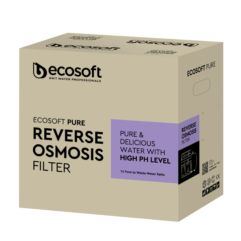 Sistem de osmoza inversa Ecosoft Alkafuse PRO, 6 stadii de filtrare, pompa booster inclusa, remineralizare cu calciu si magneziu, crestere pH 7-10, membrana 75 GPD, cadru metalic