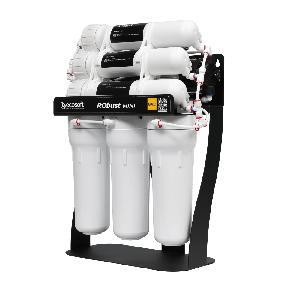 Sistem osmoza inversa profesionala Ecosoft Robust Mini, 6 stadii filtrare, debit direct 2.1 litri/min, pompa booster inclusa, capacitate 300 GPD